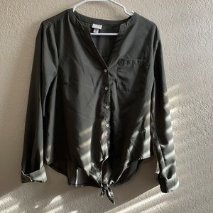 a new day Dark Green Button Down Blouse